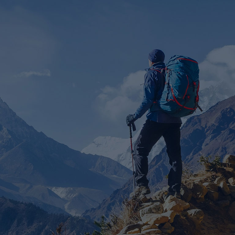 Man overlooking mountain